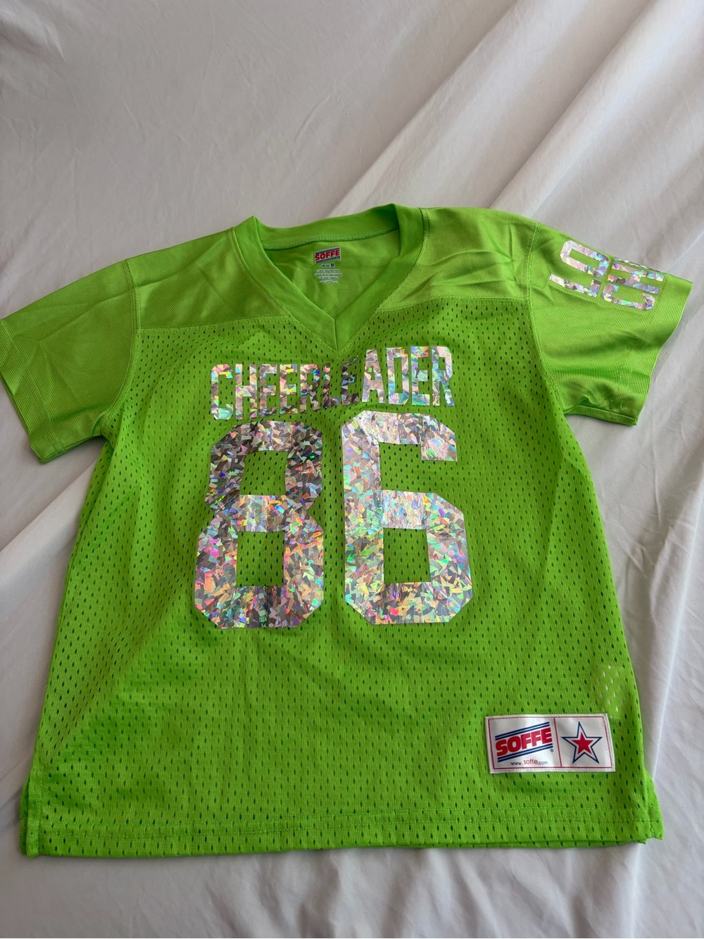 Soffe Lime Green Holographic '86 Cheerleader Mesh Jersey Size M